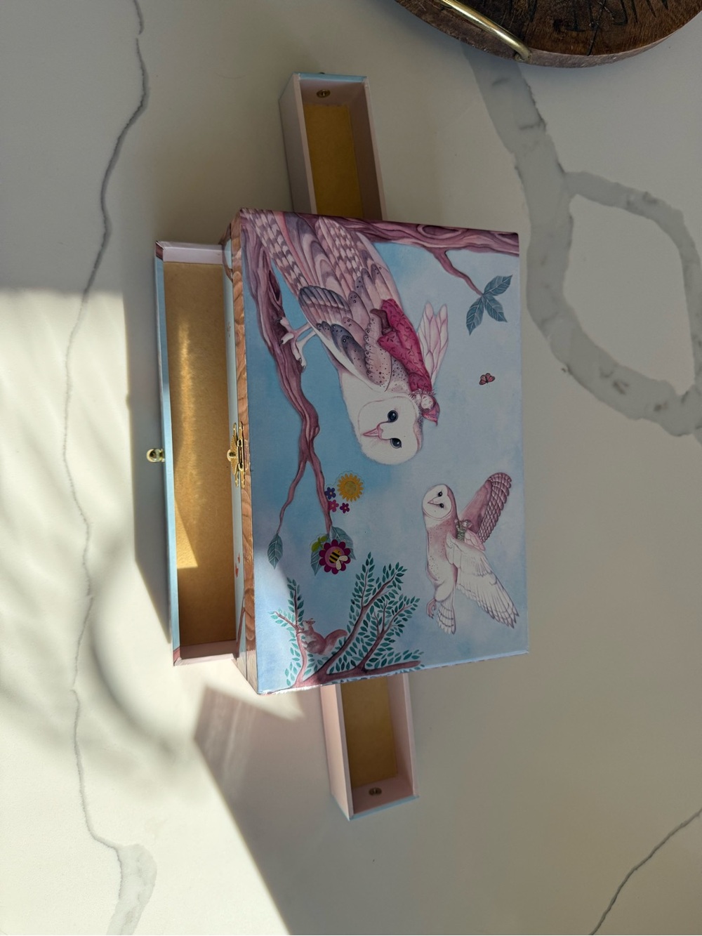 Decorative Owl Jewelry Box in Pastel Blue and Pink